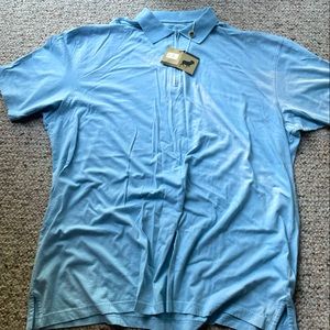 Brand new shirt with tag. 100% Pima cotton. Size 3X. Color = icy blue.